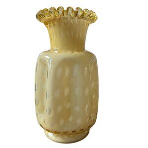 Vtg Fenton Discontinued Double Crimped Vase Bubble Optic Amber Honey Ruffled
